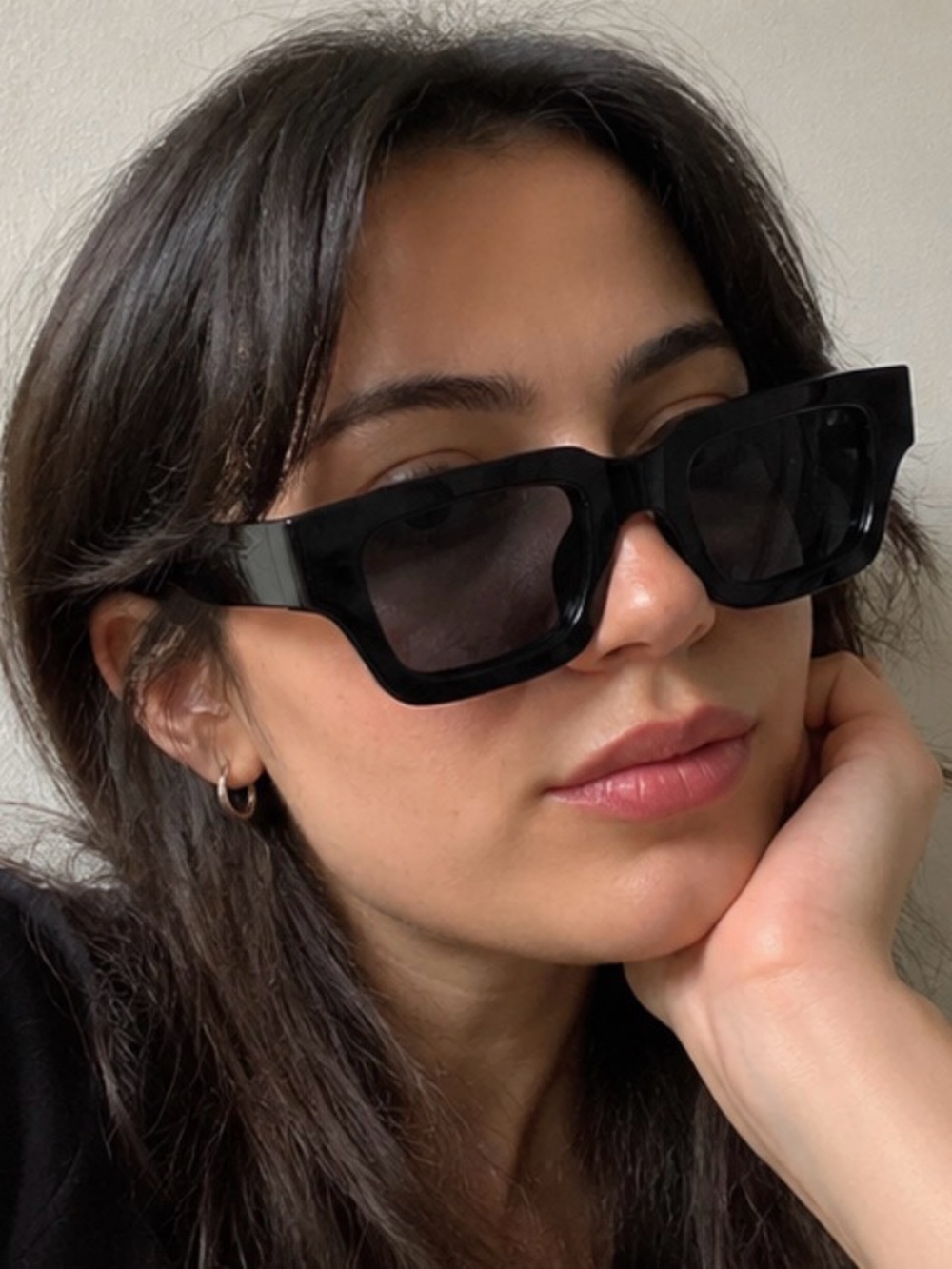 Black Rectangular Sunglasses, Y2K Slim-Frame Unisex Streetwear Shades
